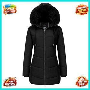Long Waterproof Puffer Jacket Quilted Snow Parka with Removable Hood Winter Coat